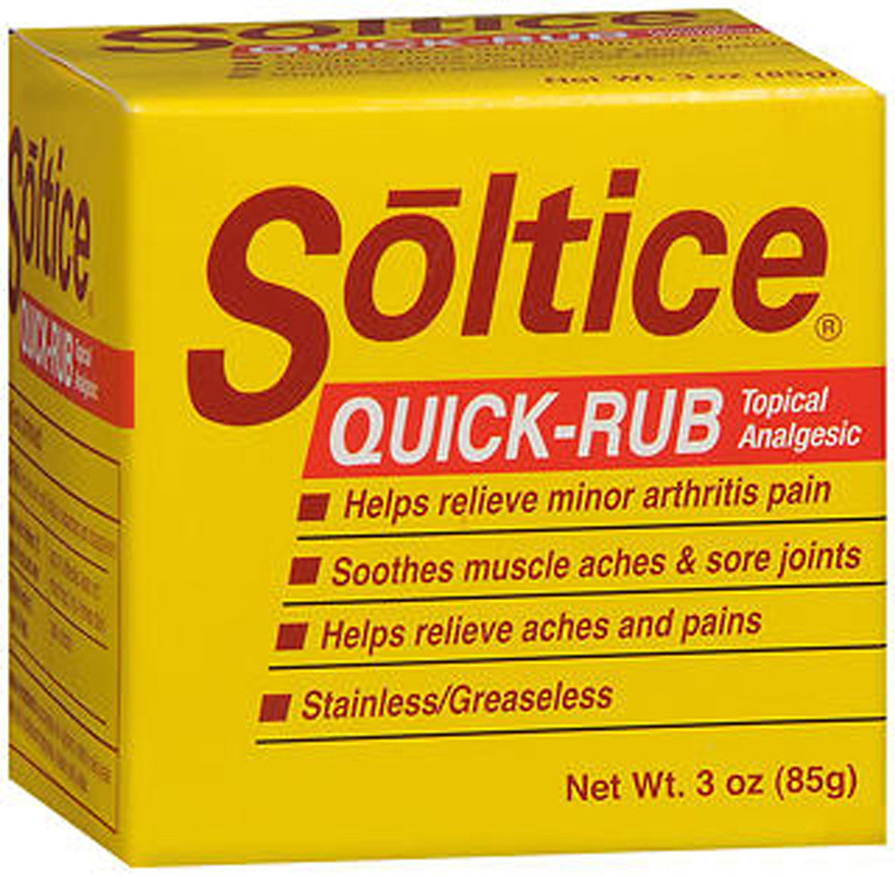 Soltice Quick-Rub Topical Analgesic, Stainless And Greaseless, 3 Oz